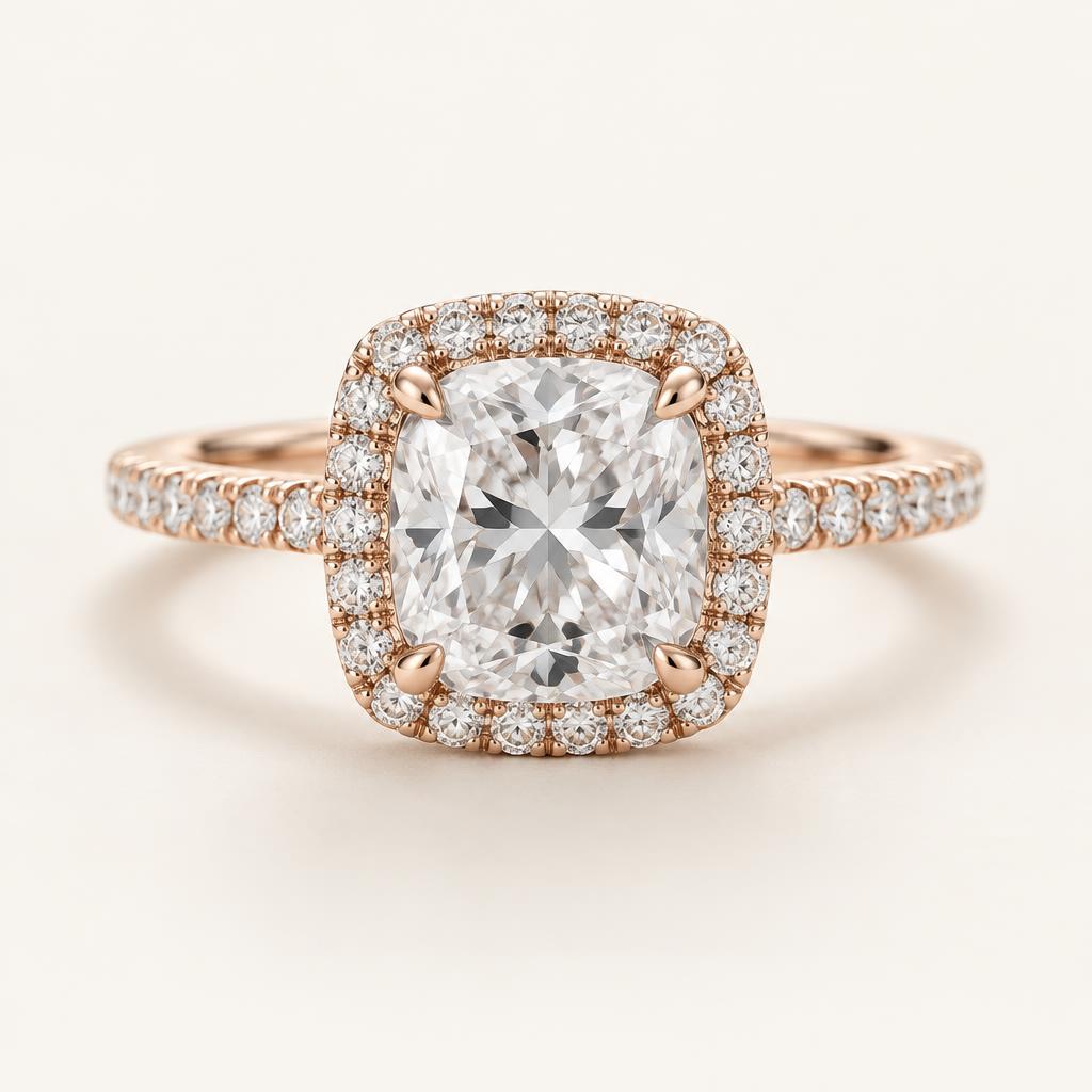 Cushion 1 CT Lab-Grown Diamond Solitaire in 14K Rose Gold