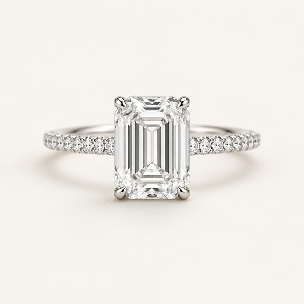 Emerald 2 CT Lab-Grown Diamond Pavé Ring in Platinum