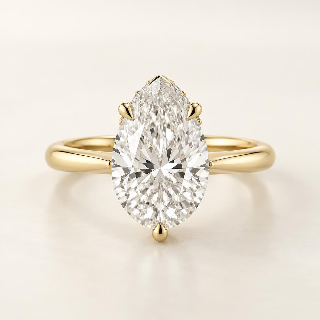 Pear 1.25 CT Lab-Grown Diamond Hidden Halo in 14K Yellow Gold